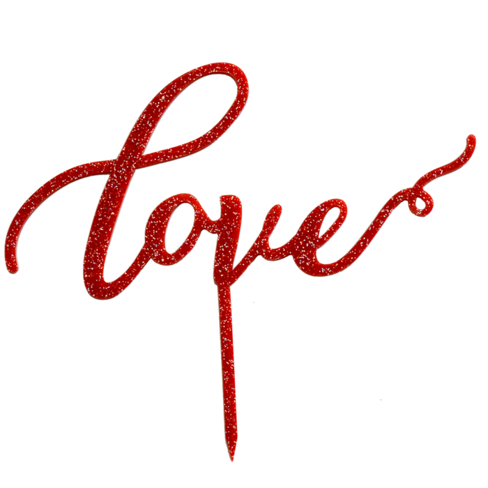 Cesil-Brocat-Red-Cake-Topper-Love Cesil червен брокатен топер Love.