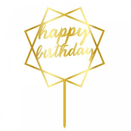 Cesil златен топер Happy Birthday в квадрат