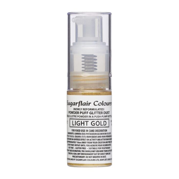E829T-Sugarflair-Pump-Spray-Glitter-Dust-Light-Gold-1 Sugarflair спрей блестящ прах - светък златен брокат