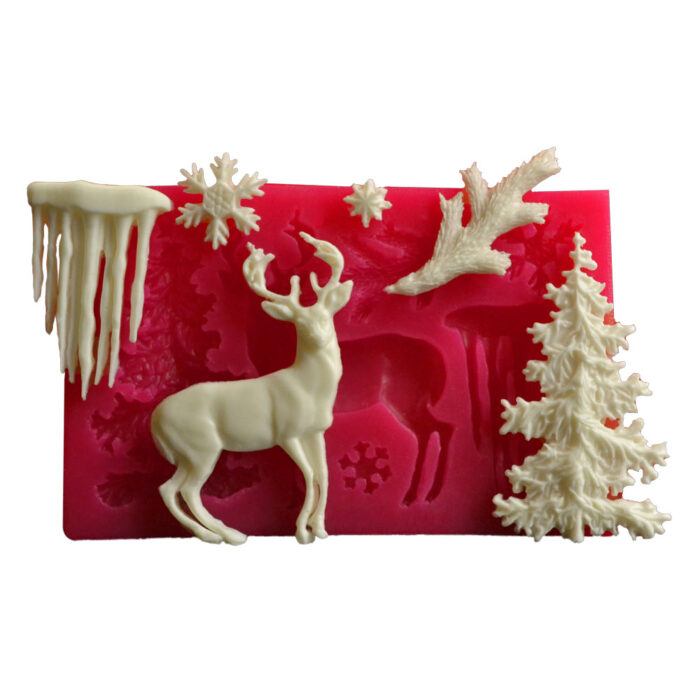 mold-Christmas-theme-deer-and-tree Молд коледна тема - елен, елха, ледени висулки и снежинки